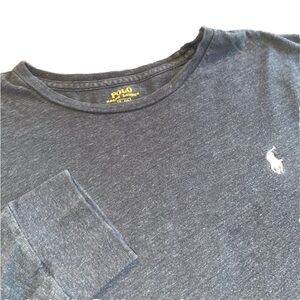 Polo Ralph Lauren Men's L Gray Shirt With White Logo Cotton Long Sleeve T-Shirt